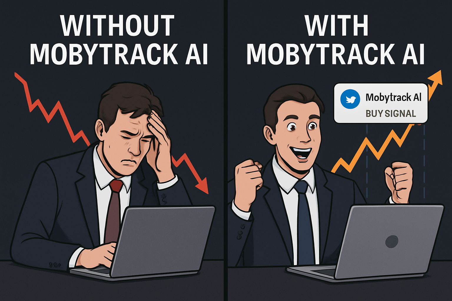 Comparison of trading with and without Mobytrack AI